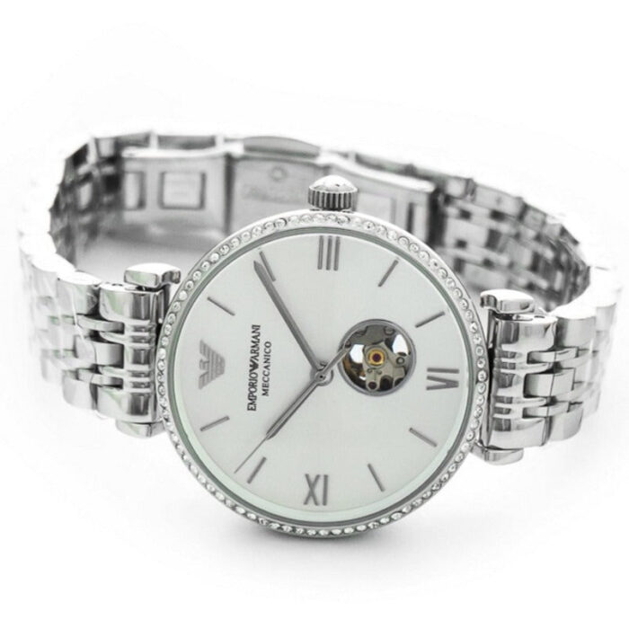 Emporio Armani Gianni T-Bar Automatic Silver Dial Silver Steel Strap Watch For Women - AR60022 - Image 5